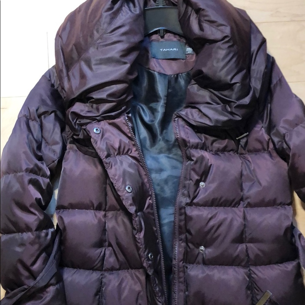 Tahari Belted Shawl-Collar Down Puffer Coat